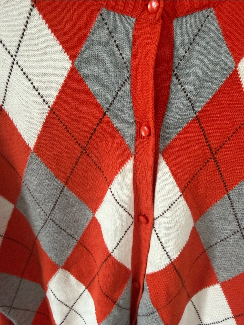 Merona Red Gray and White Argyle Button-Front Cardigan - Picture 7 of 8